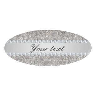Faux Silver Sequins and Diamonds Name Tag