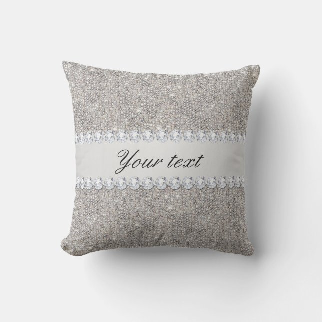 Faux Silver Sequins and Diamonds Outdoor Pillow (Front)