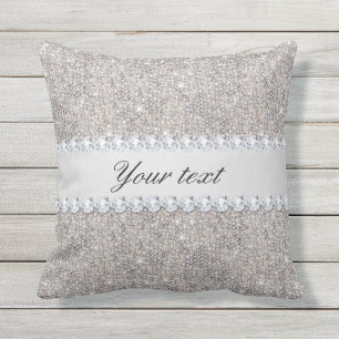 Faux Silver Sequins and Diamonds Outdoor Pillow
