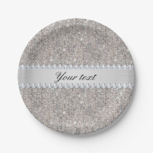 Faux Silver Sequins and Diamonds Paper Plate