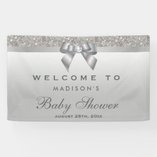 Faux Silver Sequins Diamond Bow Baby Shower Banner