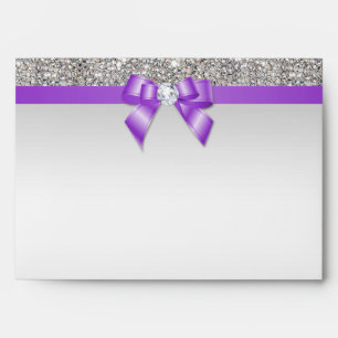 Faux Silver Sequins Diamonds Lavender Bow Envelopes