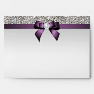 Faux Silver Sequins Diamonds Purple Bow Envelopes