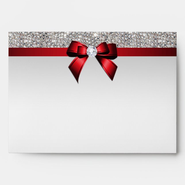 Faux Silver Sequins Diamonds Red Bow Envelopes (Front)