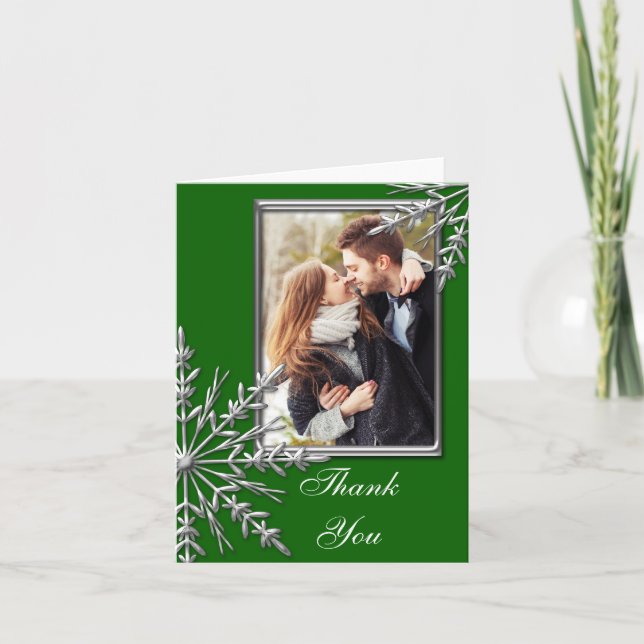 Faux Silver Snowflake sur Green Merci Photo (Devant)
