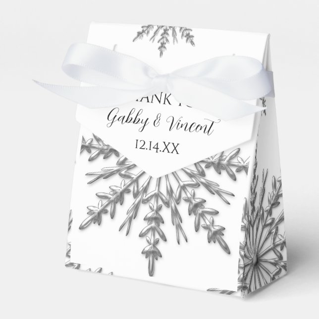 Faux Silver Snowflakes Winter Wedding Favor Box (Front Side)