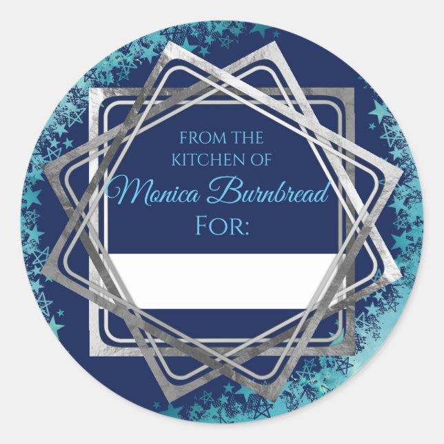 Faux silver stars from the kitchen of food gift classic round sticker (Front)