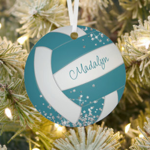 faux silver stars teal girls keepsake volleyball metal ornament