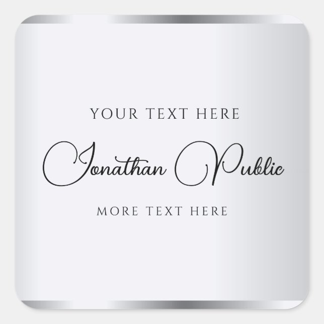 Faux Silver Typography Template Elegant Modern Square Sticker (Front)
