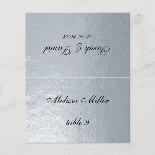 Faux Silver Wedding Place Card Printed Guest Name (Front)