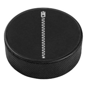 Faux Silver Zipper Hockey Puck