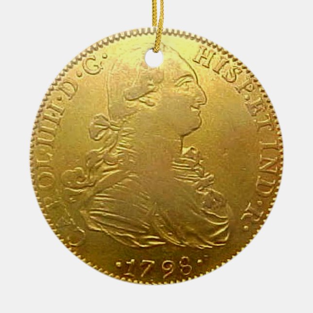Faux Spanish Gold Doubloon Christmas Ornament (Front)