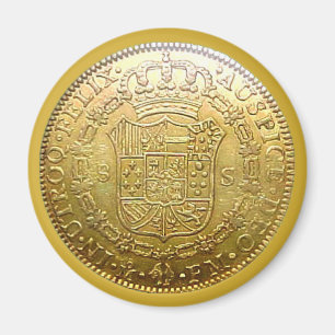 Faux Spanish Gold Doubloon Tails Reproduction Magnet