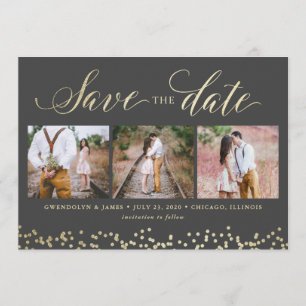 Faux Sparkle 3 Photo Save the Date Card