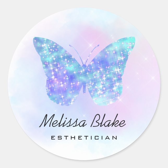 •faux sparkle blue butterfly logo  classic round sticker (Front)