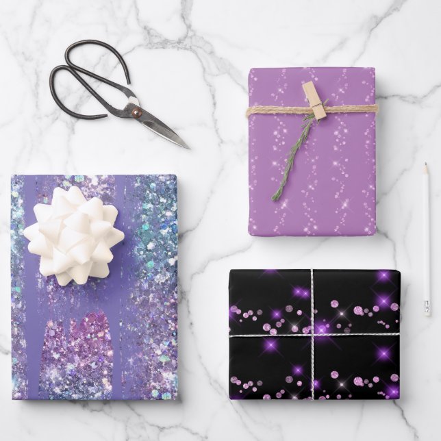 faux sparkle purple pattern wrapping paper sheet (Front)