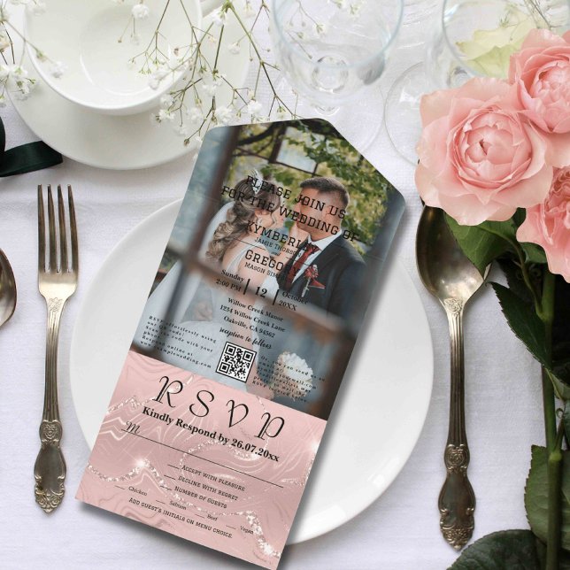 Faux Sparkle Shimmer Pink Silver Photo QR Code All In One Invitation (Creator Uploaded)