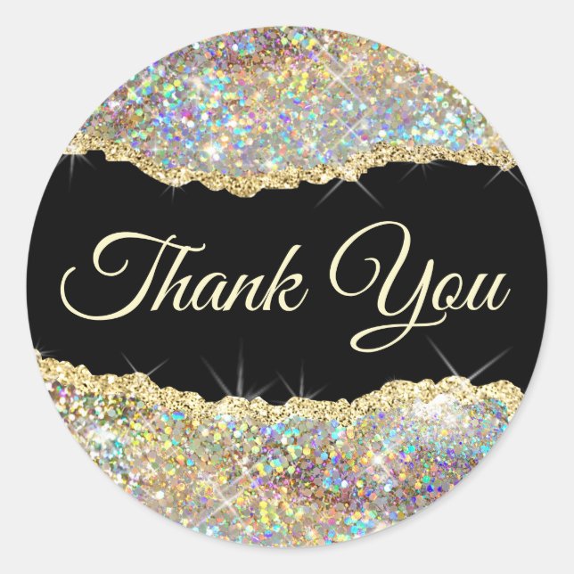 Faux Sparkling Gold Sequin Thank you   Classic Round Sticker (Front)