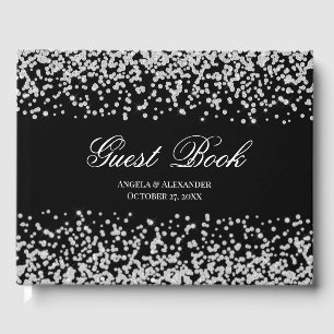 Faux Sparkly Diamond Black and White Personalized Guest Book