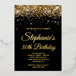 Faux Sparkly Gold Glitter Black 30th Birthday