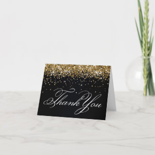 Faux Sparkly Gold Glitter Black Thank You Card