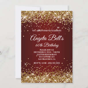 Faux Sparkly Gold Glitter Burgundy Ombre Invitation
