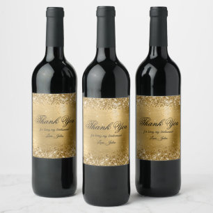 Faux Sparkly Golden Glitter Foil Thank You Wine Label