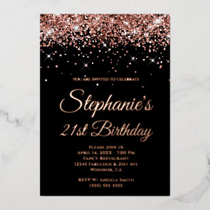 Faux Sparkly Rose Gold Glitter Black 21st Birthday
