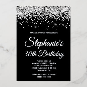 Faux Sparkly Silver Glitter Black 30th Birthday