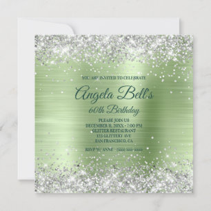 Faux Sparkly Silver Glitter Mint Brushed Foil Invitation