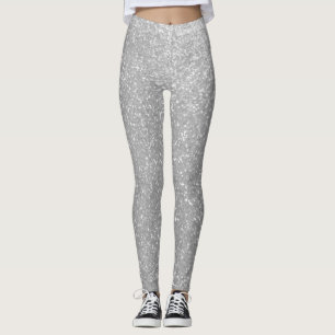 Faux sparkly silver glitter printed legging tights