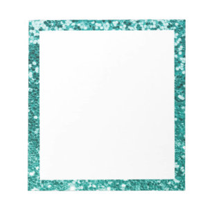 Faux Sparkly Teal Glitter Border White Notepad