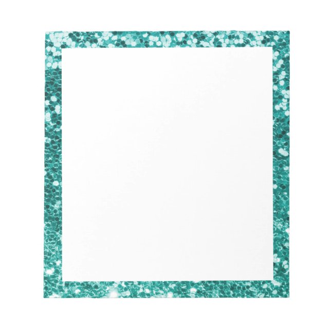 Faux Sparkly Teal Glitter Border White Notepad (Front)