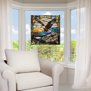Faux Stained Glass Bald Eagle in Flight Window Cling