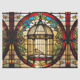 Faux Stained Glass Bird Cage with Bird for Decoupa Tissue Paper
