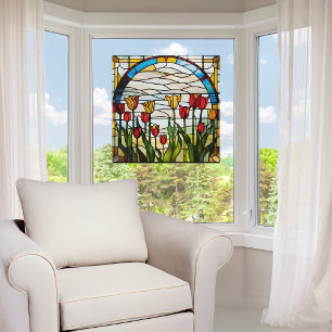 Faux Stained Glass Blooming Tulip Garden Window Cling