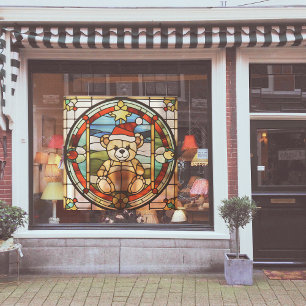 Faux Stained-Glass Christmas Bear Large Window Cling