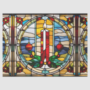 Faux Stained Glass Christmas Candle for Decoupage  Tissue Paper