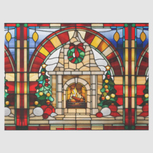 Faux Stained Glass Christmas Fireplace Decoupage Tissue Paper