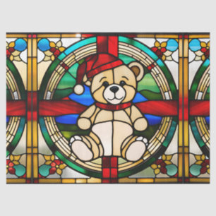 Faux Stained Glass Christmas Teddy Bear for Decoup Tissue Paper