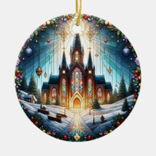 Faux Stained Glass Church Christmas Ornament