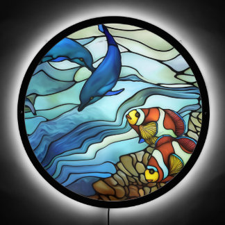 Faux Stained Glass Clown Fish and Dolphins 