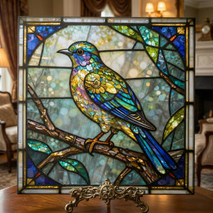 Faux Stained Glass Colorful Bird Mosaic Nature Art Tile