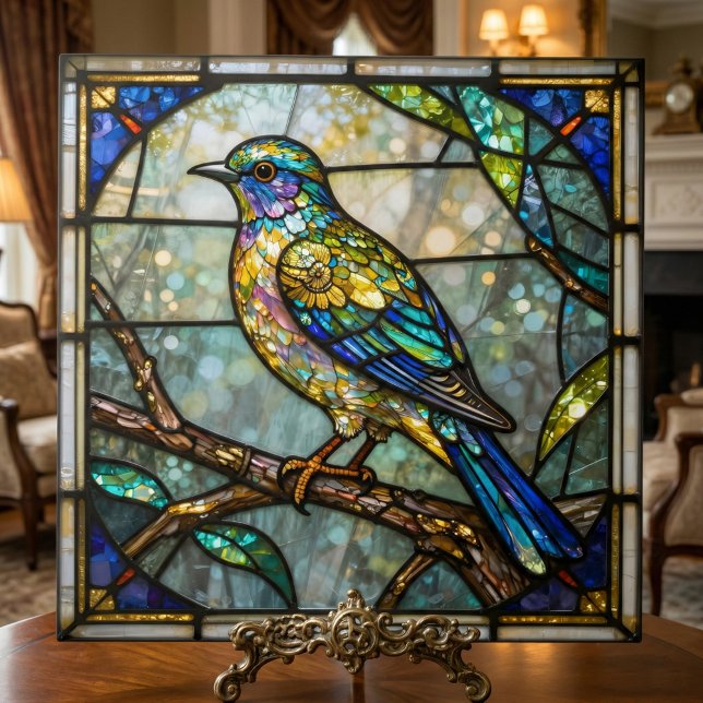 Faux Stained Glass Colorful Bird Mosaic Nature Art Tile (Creator Uploaded)