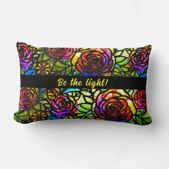 faux stained glass customizable, reversible lumbar pillow (Front)