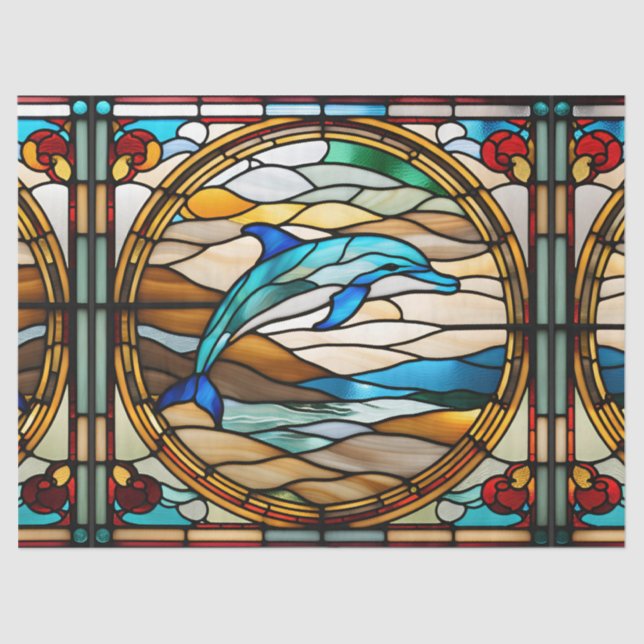 Faux Stained Glass Dolphin for Decoupage Craft Tis Tissue Paper (Front)