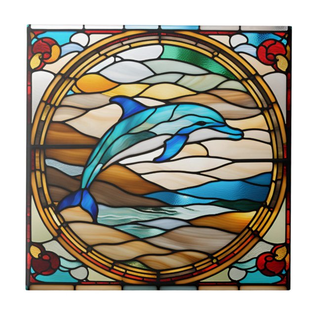 Faux Stained Glass Dolphin Tile (Front)