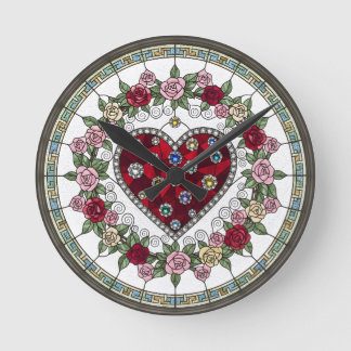 Faux Stained Glass Heart and Floral Wall Clock
