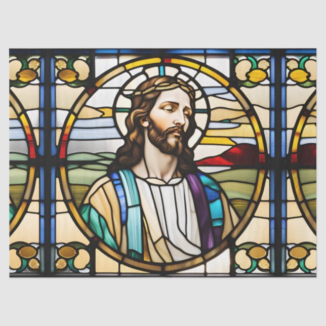  Faux Stained Glass Jesus for Decoupage Craft  Tissue Paper (Front)