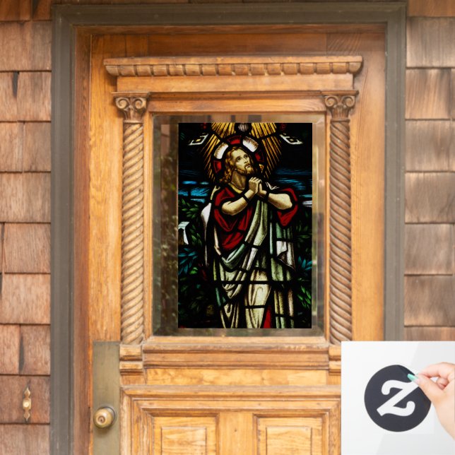 Faux Stained Glass Jesus Praying In The Wilderness Window Cling (Home Door)